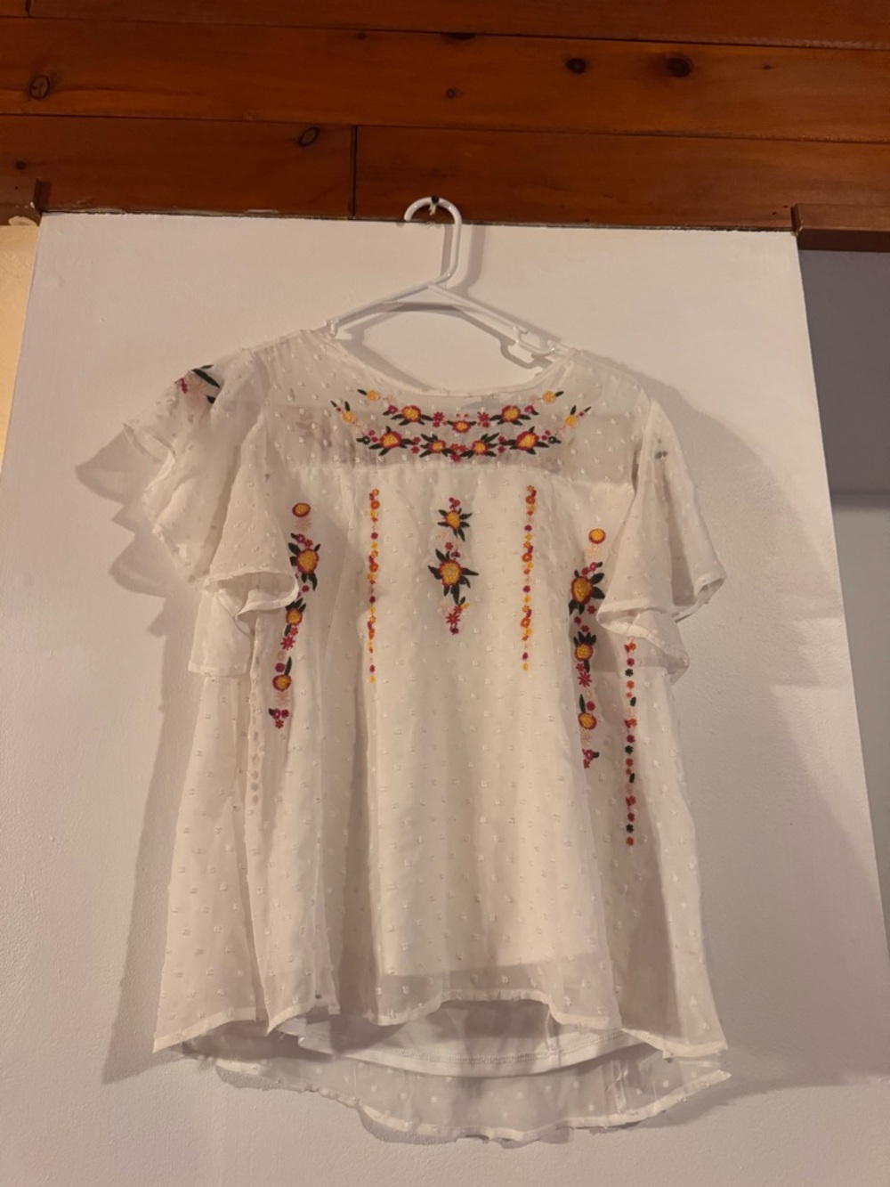 Chic Nation White Embroidered Flutter Sleeve Blouse
